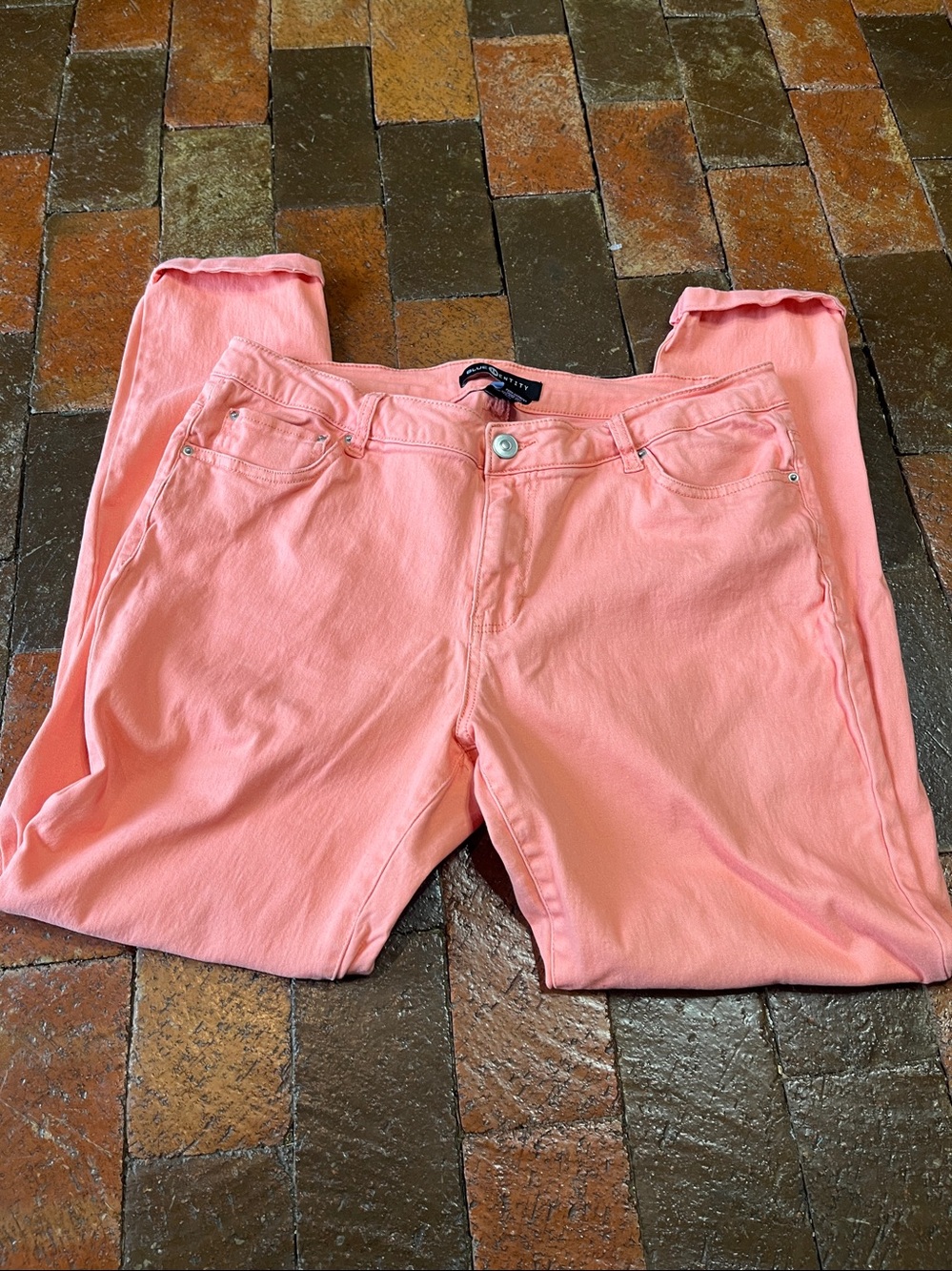 Blue identity jeans size 12/peachy orange/ 27 inch inseam 2266